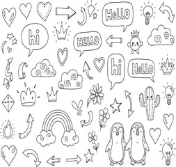 Obraz premium Whimsical Doodle Art: An assortment of playful hand-drawn elements, perfect for adding a touch of charm to your designs. 