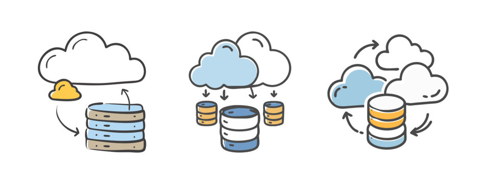 Serverless computing icons showing cloud data storage and database connections.
