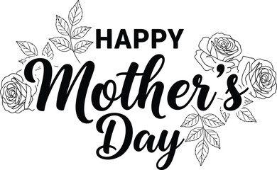 Fototapeta premium Happy Mothers Day decorative lettering with beautiful floral accents and leaves isolated on transparent background
