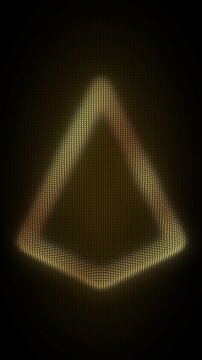 3D Golden Triangle Pyramid Frame, Digital Dot Particles on Dark Background, Glowing Dot Grid Geometric Shape Border
