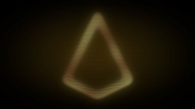 3DGolden Triangle Pyramid Frame, Digital Dot Particles on Dark Background, Glowing Dot Grid Geometric Shape Border