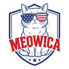 Meowica Patriotic Cat Wearing USA Flag Sunglasses Funny 4th of July Design