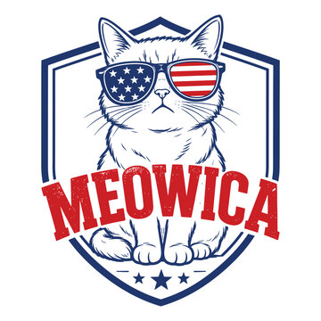 Meowica Patriotic Cat Wearing USA Flag Sunglasses Funny 4th of July Design