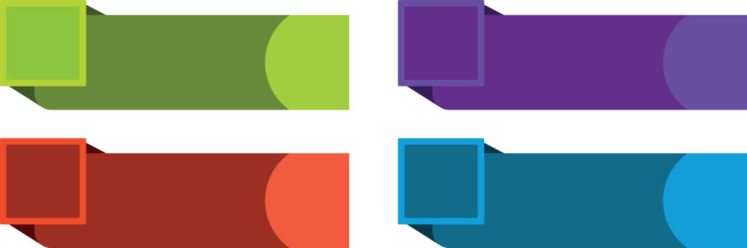 A professional set of four horizontal infographic banners each featuring a distinct square corner accent. These versatile vector graphics are perfect for highlighting text key points or process steps 