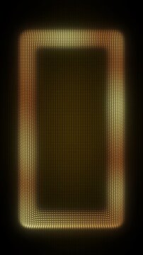 3D Golden Vertical Rectangle Frame, Digital Dot Particles on Dark Background, Glowing Dot Grid Geometric Shape Border