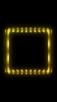 Golden Square Frame, Digital Star Particles on Dark Background, Glowing Dot Grid Geometric Shape Border