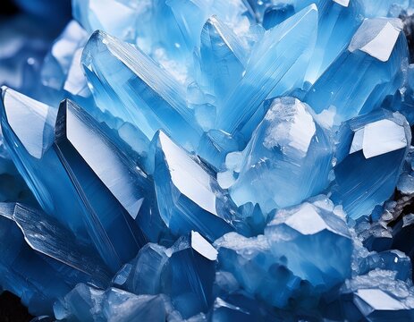 crystalline structures icy blue hues macro view geology nature science background