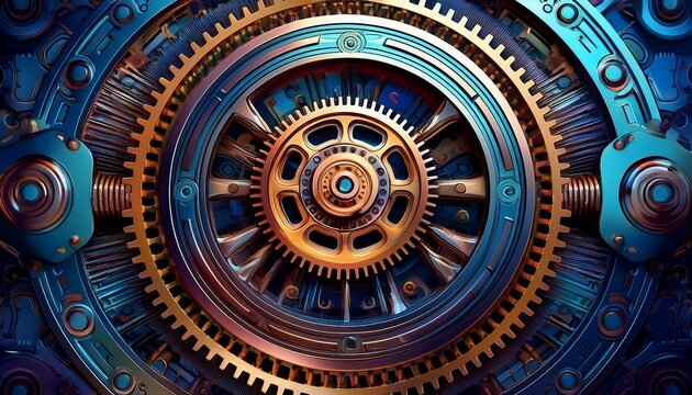 intricate clockwork gears mechanism detailed metallic machine technology background