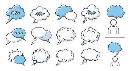 Obraz premium Collection of diverse blank and patterned speech bubbles and thought clouds