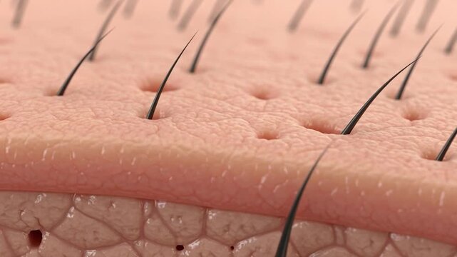 Closeup of human skin with hair follicles and pores visible