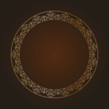 Elegant Gold Vintage Mandala Frame on Brown Background EPS