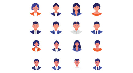 Fototapeta premium Flat Vector Avatar Set of Diverse Business People Characters in Modern Minimal Style