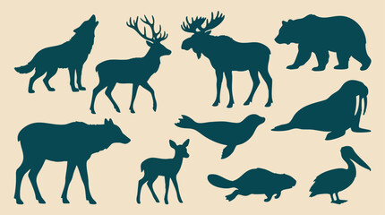 North American Wildlife Silhouettes - Animals Collection Vector Illustration © Mountain Top Studio