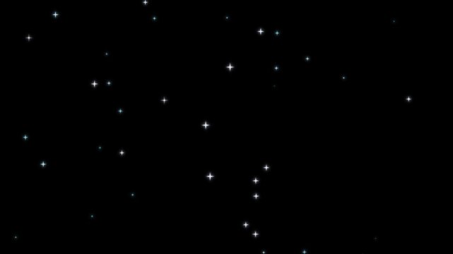 Sparkling stars animation with fairy light particles and glitter dust streaks, dreamy shimmer motion on transparent chroma key balck screen background with glowing effects 4k
