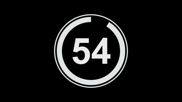 Minimalist circular countdown timer animation featuring decreasing numerical digits with a smooth progress bar overlay for digital presentations, broadcast media, and modern user interfaces