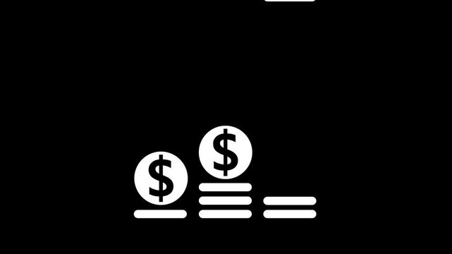 Dollar and Round circle arrow icon animation on a black background. Business line arrow with business graph and dollar sign.