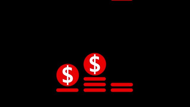 Dollar and Round circle arrow icon animation on a black background. Business line arrow with business graph and dollar sign.