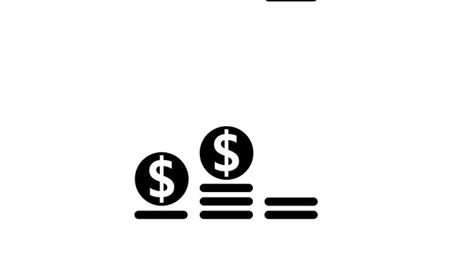 Dollar and Round circle arrow icon animation on a black background. Business line arrow with business graph and dollar sign.