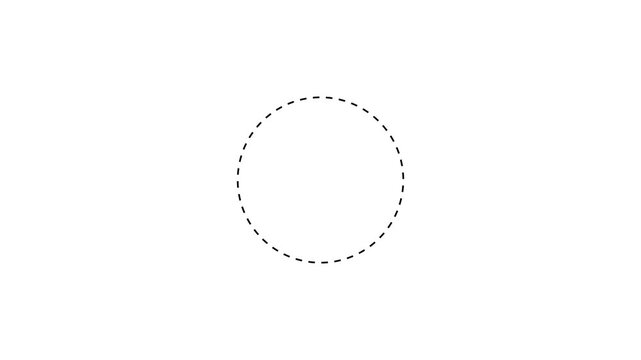 Dotted line circle frame animation. Animation of a dotted line circle path from left to right point.