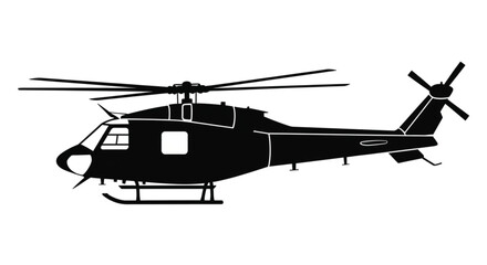 Fototapeta premium Helicopter silhouette vector illustration in black with detailed transport shape for aviation icons rescue graphics and modern design use
