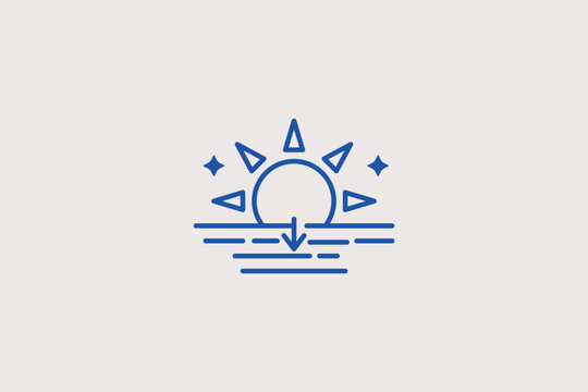 Sunset line icon for evening twilight and the end of the daylight cycle. Scenic vector illustration for travel itinerary apps and photography golden hour calculators.