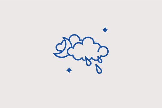 Cloudy night line icon for overcast evening skies and nocturnal meteorology. Calm vector illustration for stargazing guides and night-time navigation interfaces.