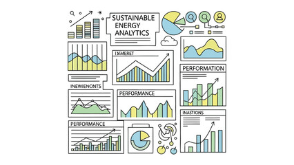 Fototapeta premium Sustainable Energy Analytics: A visually engaging illustration showcasing sustainable energy analytics, with diverse charts and graphs representing data and insights.