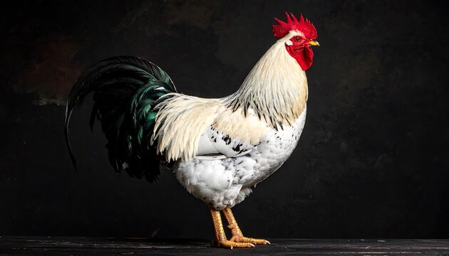 Rooster portrait against dark backdrop