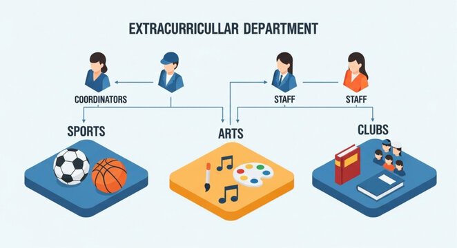 Extracurricular Department Organization Chart Showing Sports Arts and Clubs.