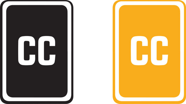 Closed caption CC icon vector set accessibility subtitle media symbol black and yellow rounded square design for video interface
