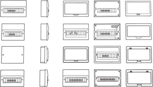 Electrical panel circuit breaker isolated in an array shows a comprehensive illustration of a crucial component of modern electrical systems, showcasing design details and functionality.