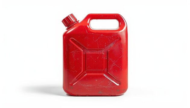 Red jerry can gasoline fuel container isolated white