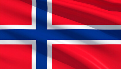 Obraz premium Norway national flag waving in the wind, full frame, macro. AI