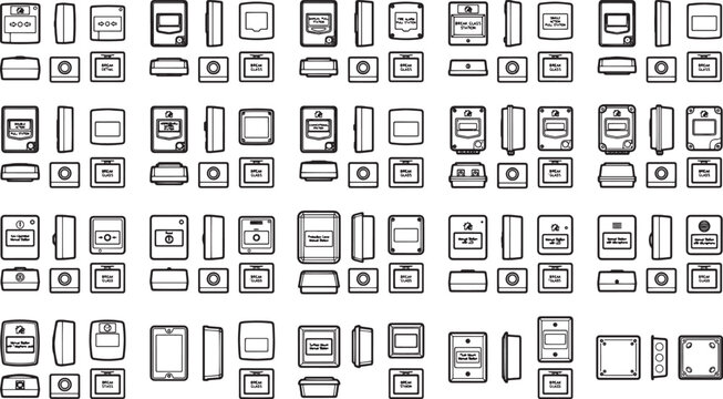 Electrical Switches, a comprehensive collection of modern switches and outlets, perfect for architectural design or technical illustrations.