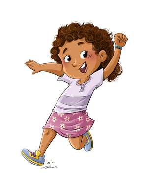 African American girl jumping happily