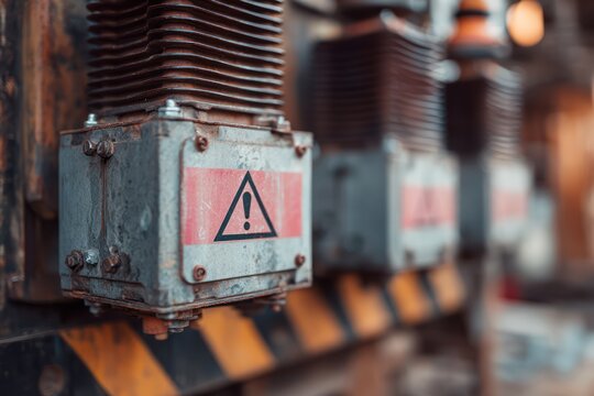 Electrical transformer components and danger sign symbols