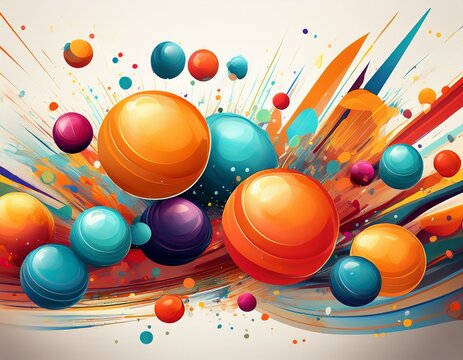 bright horizontal banner with bright jumping bouncing balls on a white background