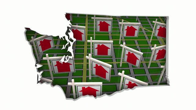 Washington WA State Real Estate Market Homes Houses For Sale Signs Map Move Relocate 3d Animation