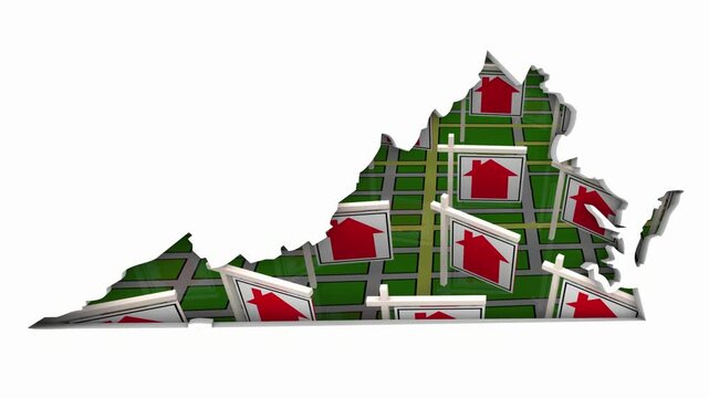Virginia VA Real Estate Market Homes Houses For Sale Signs Map Move Relocate 3d Animation