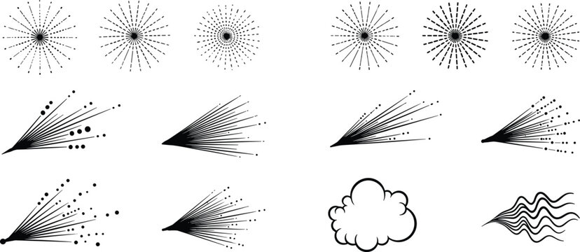 Black Sunburst Explosion Burst Starburst Sparkle and Motion Lines Icon Set for Comic Manga Graphic Design Explosion Effect and Illustration Projects