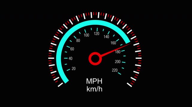 animation analog speedometer speed in Km per hours is shown on the display 4k