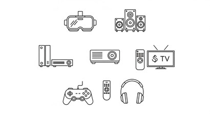 Fototapeta premium Entertainment device icon collection with VR and gaming vector