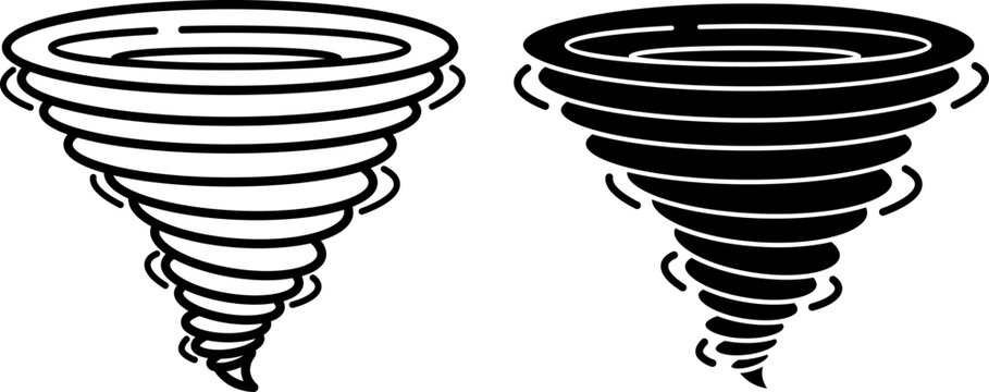 Tornado Icons. Line and Glyph Vector Icons. A giant rotating column of air descending from a thundercloud to the ground in a funnel shape. Weather Concept