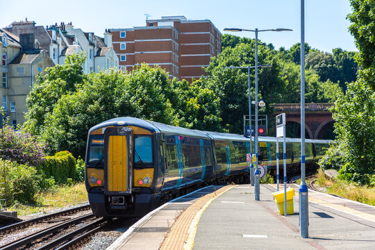 Electric Train at Hastings Railway Station in Hastings, East Sussex, England, UK