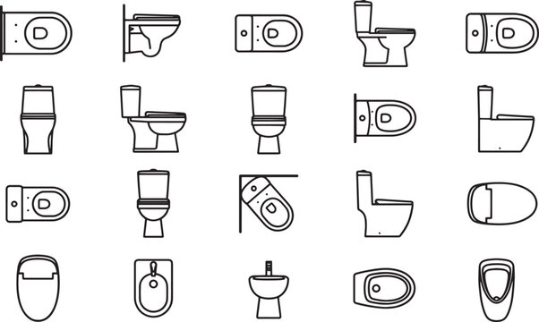 An array of modern toilet illustrations for interior design concepts. The image showcases the detailed illustrations of toilet types.