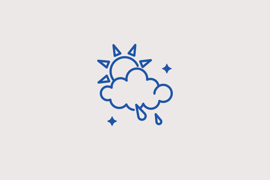 Sun with rainy cloud line icon for intermittent showers and variable daytime skies. Balanced vector illustration for agricultural planning tools and outdoor event scheduling.