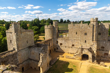 Obraz premium Panoramic Aerial View of Interior Courtyard of medieval Bodiam Castle in Bodiam, East Sussex, England, UK