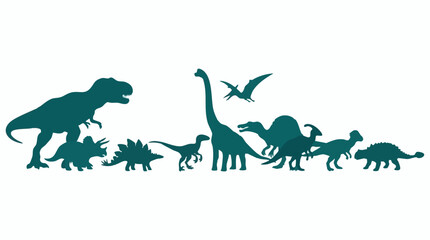 Collection of various dinosaur species silhouettes on a clean white background © Mountain Top Studio