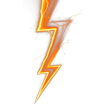 Cinematic lightning bolt overlay for movie titles, trailer intros and YouTube thumbnails with a sharp electric emblem, orange plasma glow and high energy strike effect on transparent background