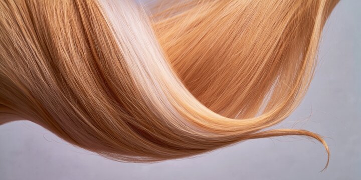 Strawberry blonde hair strands in a close up diagonal flow for hair salon advertising, professional hair care marketing and beauty product packaging design